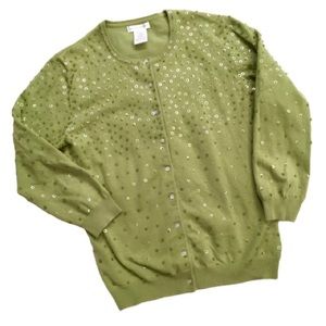 Worthington Green Sequin Button Down Cardigan Sm